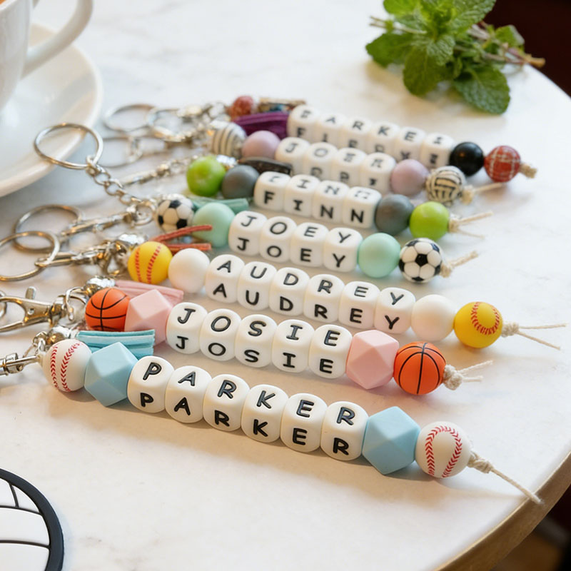 Personalized Sport Name Keychain Kids Sport Backpack Keychain Silicone Name Custom Name Keychain Soccer Football Volleyball Keychain