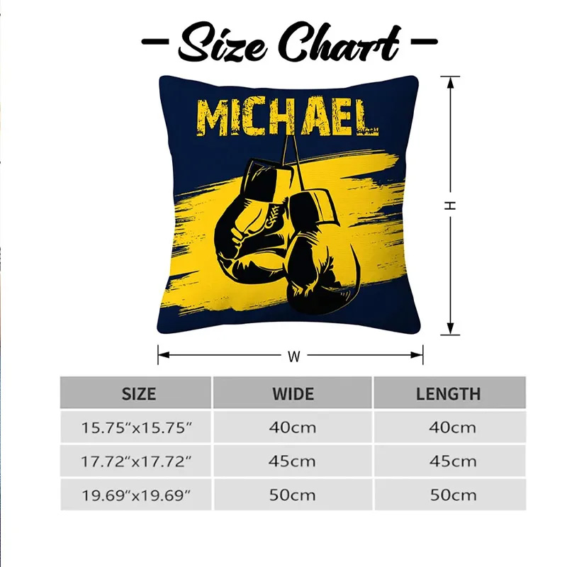 Personalized Multicolour Boxing Gloves Soft Pillow Cover with Name Home Decor Birthday Gift for Boxing Enthusiast Gym Lovers