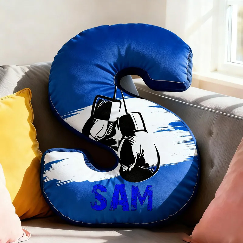 Personalized Letter Pillow Graphic 3D Print Multicolour Boxing Gloves Funny Letter Pillow Custom Name Pillow Comfortable Christmas Decor for Gym Lovers