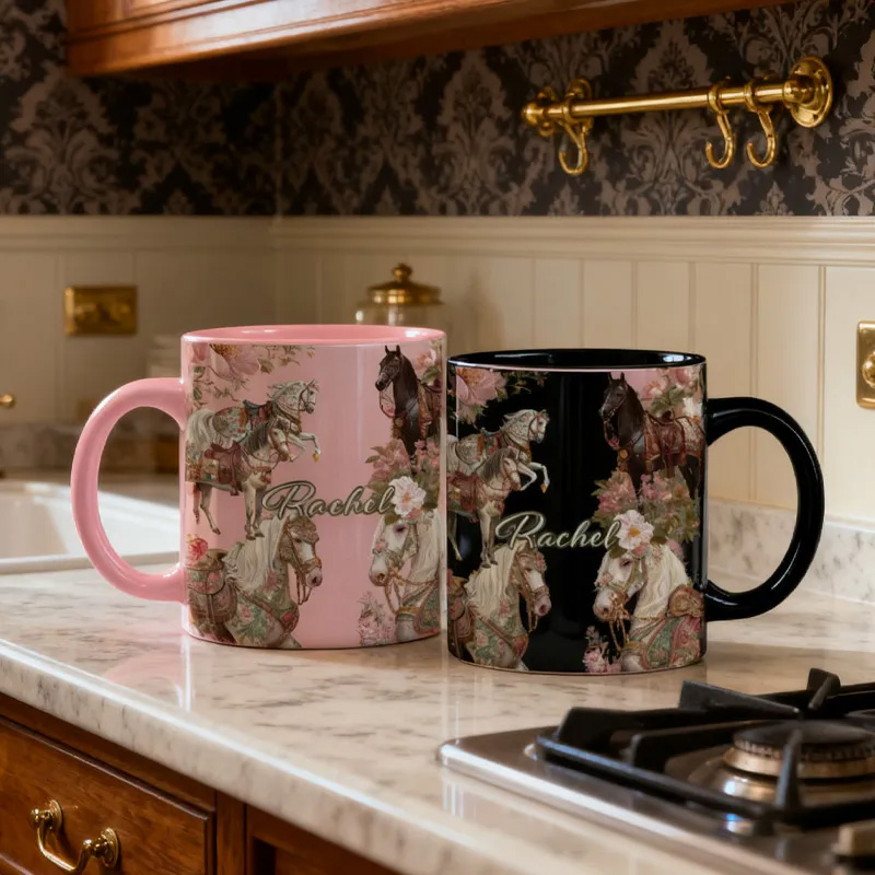 Personalized Riding Floral Mug French Countryside Gifts Coffee Cup Bicycle Tea Cup Riding Ceramic Mug Gift for Riding Lovers Equestrian Lovers