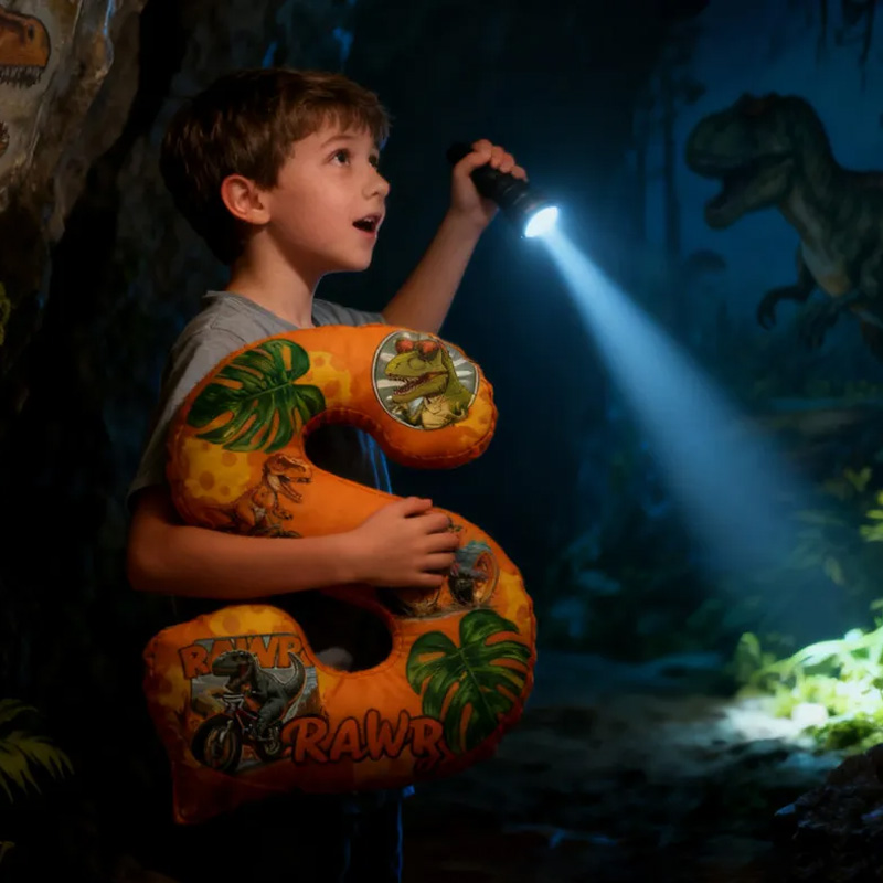 Personalized Dinosaur Dino Bike Letter Pillow Cozy Graphic 3D Print Bow Letter Pillow Name Pillow Comfortable Travel Cushion for Kids Riding Lovers