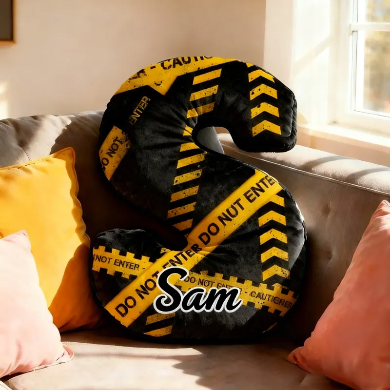 Personalized Cycling Caution Letter Pillow Graphic 3D Print Funny Letter Pillow Name Pillow Comfortable Travel Cushion for Bikers Riders Riding Lovers