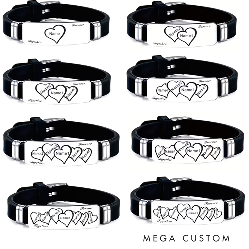 Personalized Stainless Steel Silicone Bracelet Custom Engraved Heart Connected Design Ideal Men's Father's Day Valentine's Day Gifts