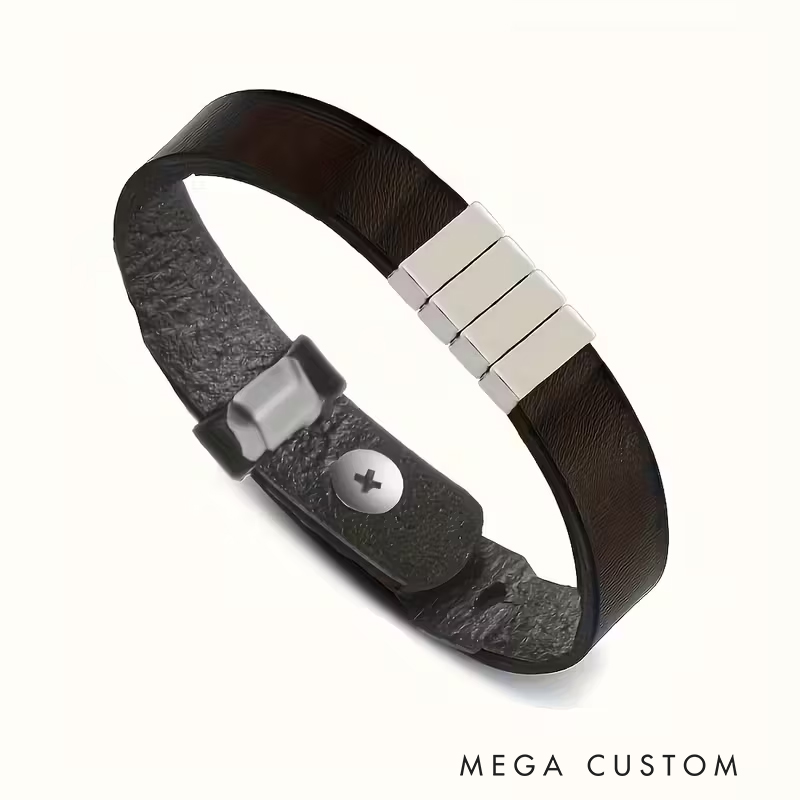 Personalized Genuine Leather Men's Bracelet with Stainless Steel Accents Custom Engraved Minimalist Design Ideal Men's Gifts for Father's Day and Valentine's Day