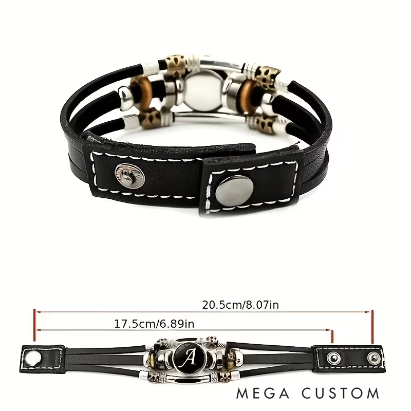 Personalized PU Leather Multilayer Braided Punk Style Bracelet with A-Z Alphabet Custom Name Identification Ideal Men's Gifts for Valentine's Day and Groomsmen