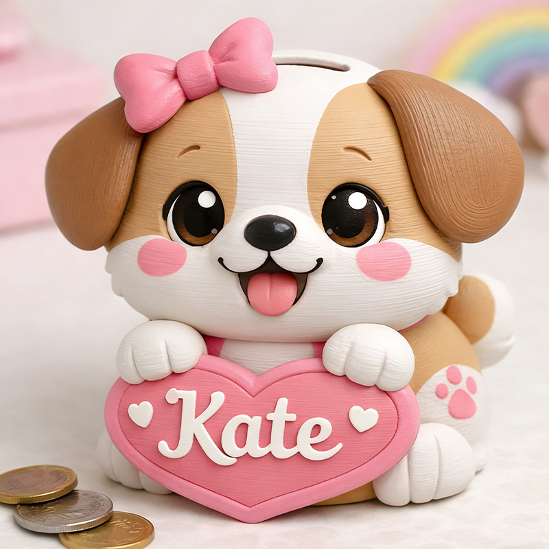 Personalized Dog Piggy Bank 3D Printed Nursery Decor Kids Birthday Gift Custom Piggy Bank Gifts for Kids Baby Shower Gift