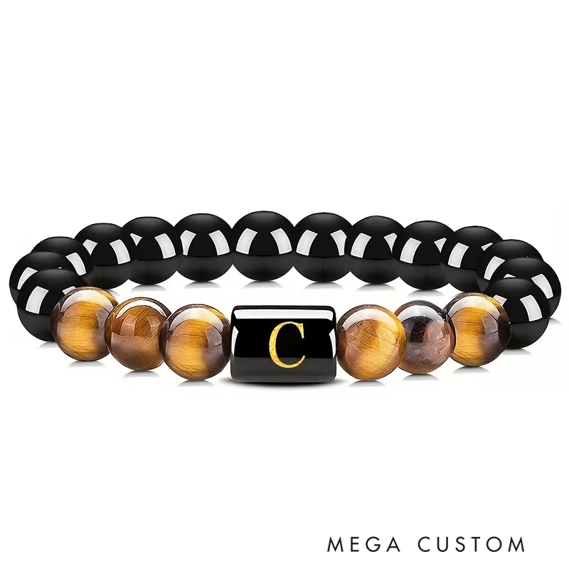 Personalized Tiger's Eye Beaded Bracelet with Elastic Cord Unisex Ideal Men's Gifts Valentine's Day Gifts and Groomsmen Bracelets
