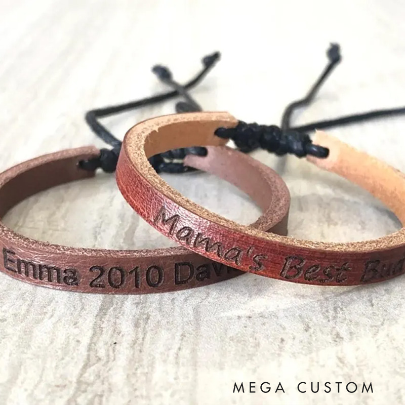 Personalized Custom Engraved Leather Bracelet Unisex Couple Style Ideal Men's Gifts for Father's Day Valentine's Day and Groomsmen Bracelets