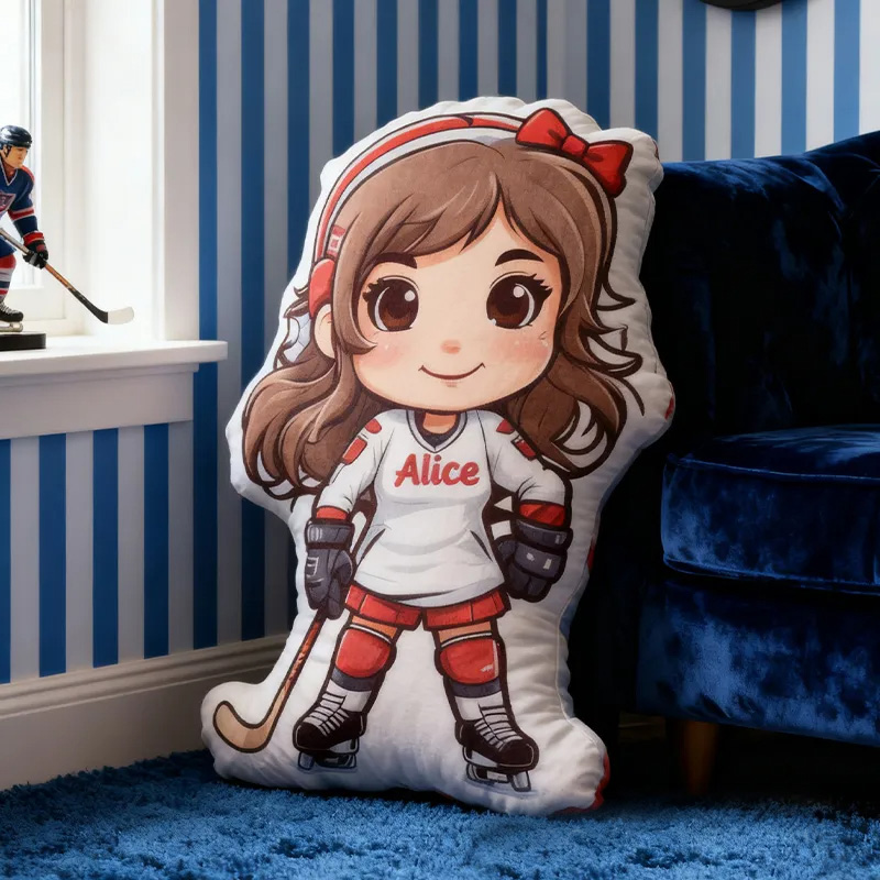 Personalized Girl Hockey Player Pillow with Custom Name Perfect for Young Hockey Fans