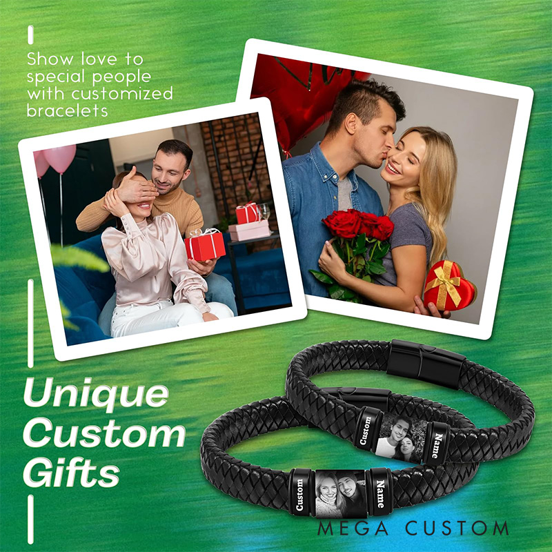 Personalized Leather Bracelets Custom Bracelet for men Engraving Bracelet with Name Photo Father's Day gift for Men Bracelets Valentine's Day Gift for Boyfriend