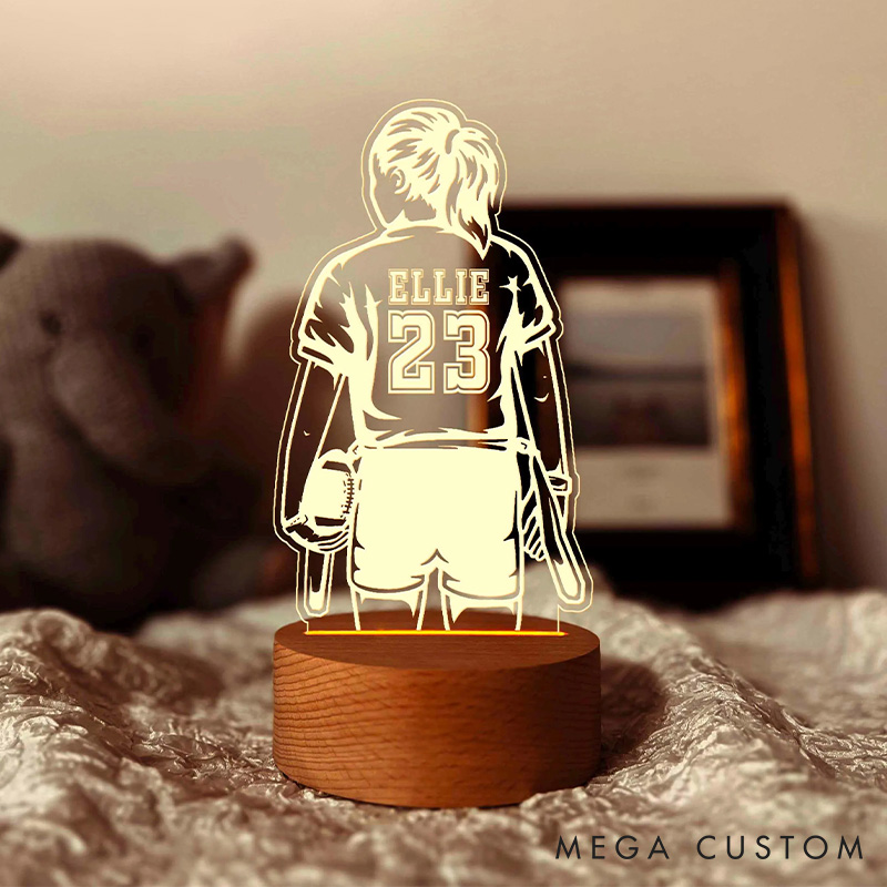 Personalized American Football and Rugby Girl LED Night Light with Custom Player Name and Number