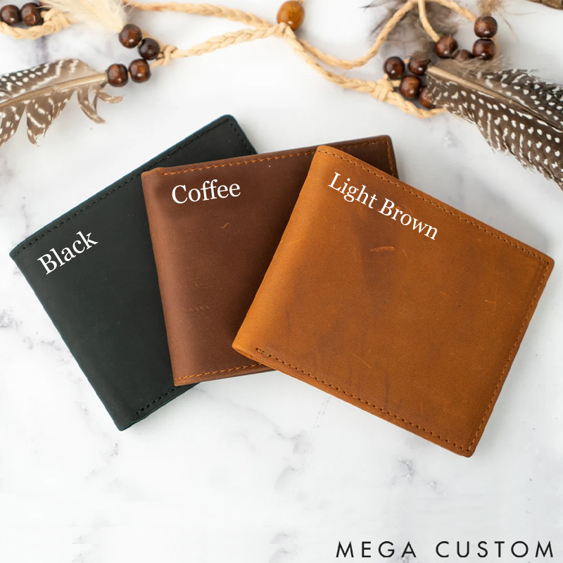 Personalized Deer And Flag Camping Wilderness Adventure Leather Wallet Gift Nature Hiking Lovers