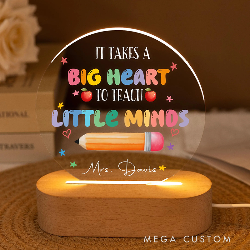 Personalized Teacher LED Desk Lamp with It takes a Big Heart to Teach Little Minds Design Unique Gift for Teachers