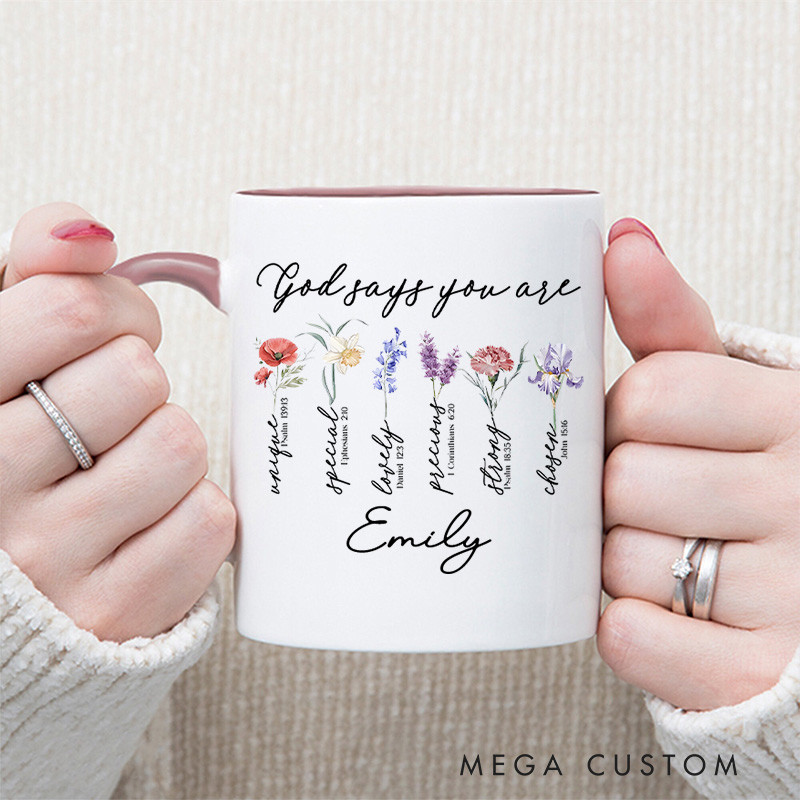 Personalized God Says You Are Christian Ceramic Inner Color Mug with Name Bible Verse Mug Inspirational Gift Religious Gift Christian Gift for Women