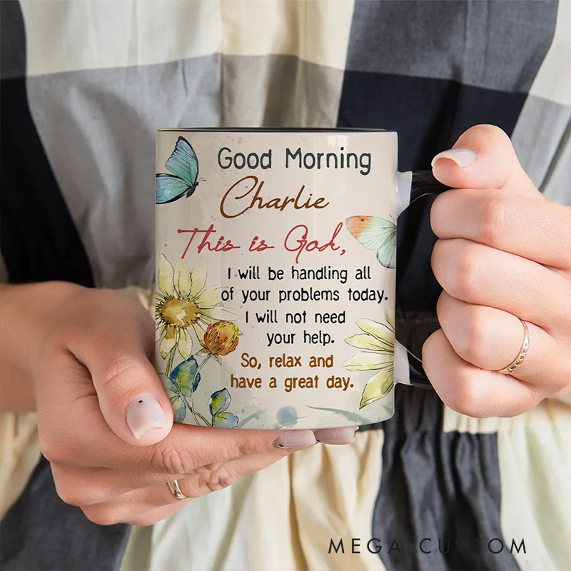 Personalized Good Morning This is God Christian 11oz Ceramic Mug with Name Bible Verse Inner Color Mug Birthday Religious Inspirational Gift for Women