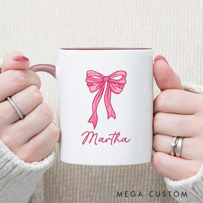 Personalized God Says I am Christian 11oz Ceramic Mug with Name Women Pink Coquette Bow Ceramic Inner Color Mug Bible Verse Mug Jesus Mug Faith Gift