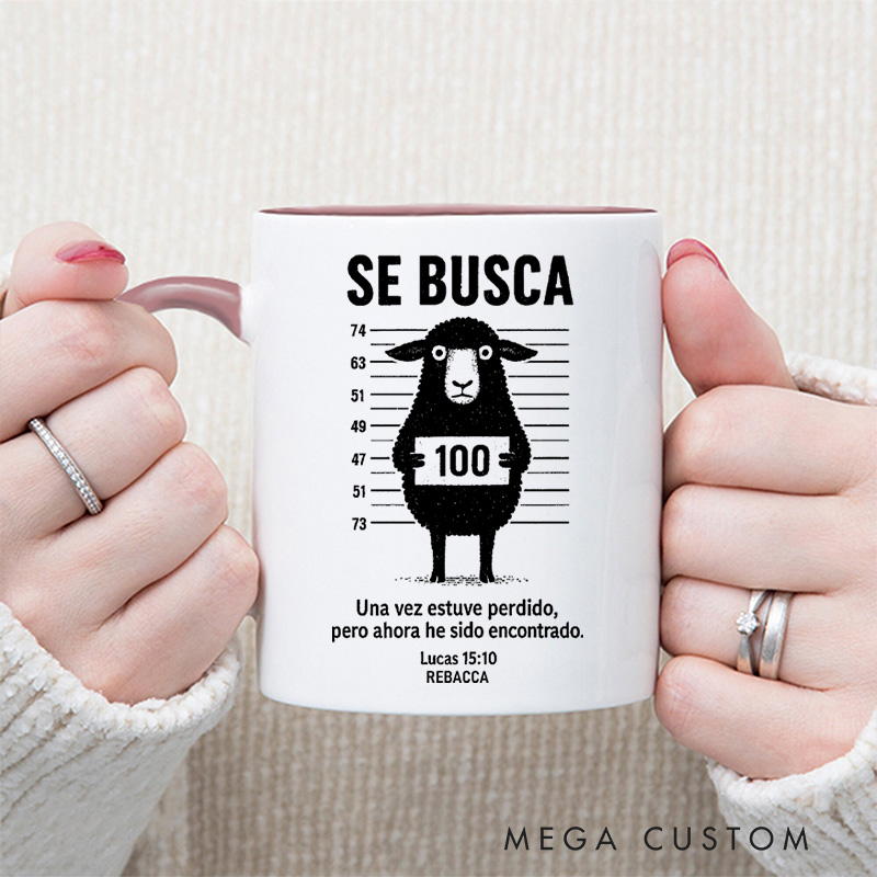 Personalized Se Busca Wanted 11oz Ceramic Mug with Name Once I was Lost But Now I am Found Christian Lucas 15:10 Ceramic Inner Color Mug Sheep Mug