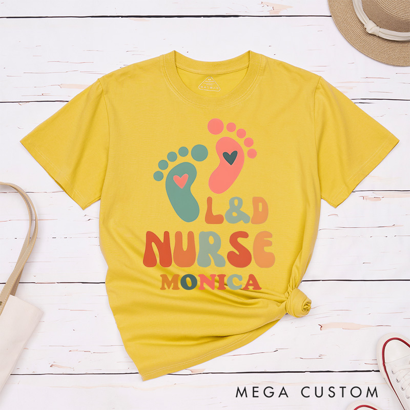 Personalized Nurse T-Shirts L&D Nurse Caring for Tiny Feet Fashion Design T-Shirts