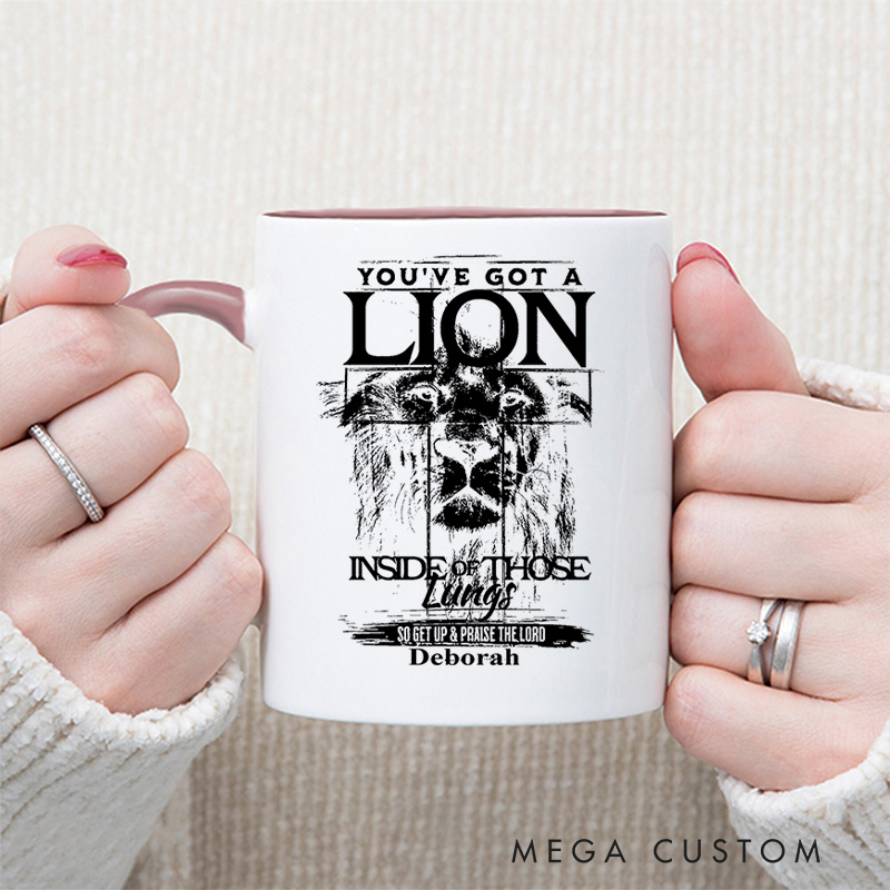 Personalized Lion Imagery Inner Color Ceramic Mug with Name Birthday Christmas Gift for Christians Birthday Gift for Christians