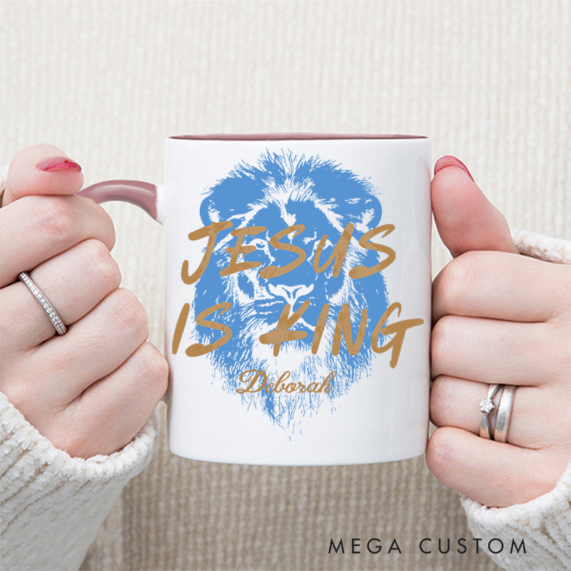 Personalized Bible Verse Jesus Is King Cross Inner Color Ceramic Mug with Name Birthday Religious Inspirational Gift for Christian
