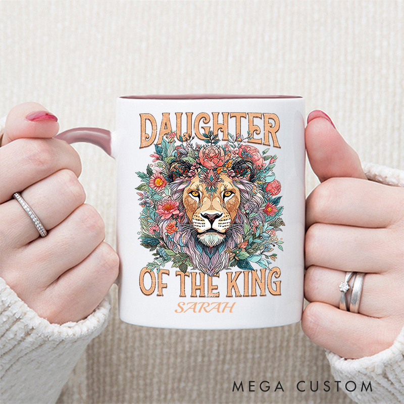 Personalized Flower Lion Bible Verse Inner Color Ceramic Mug with Name Birthday Gift for Christians Best Gift for Christians