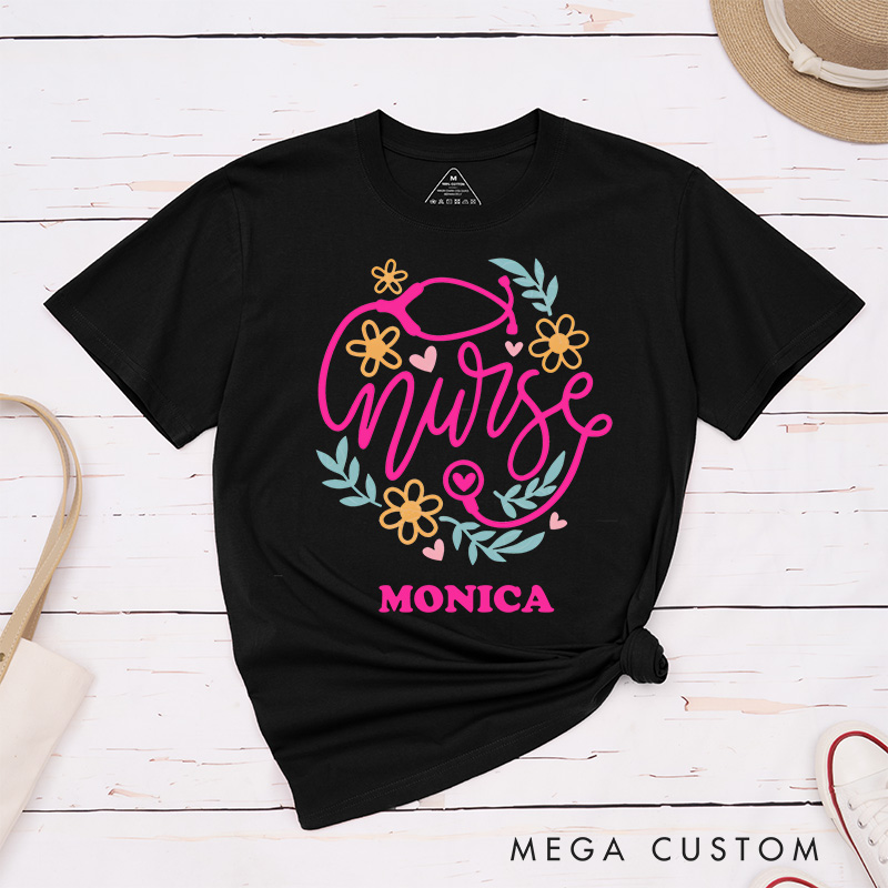 Personalized Nurse T-Shirts Compassion in Bloom Nurse Touch Fashion Design T-Shirts