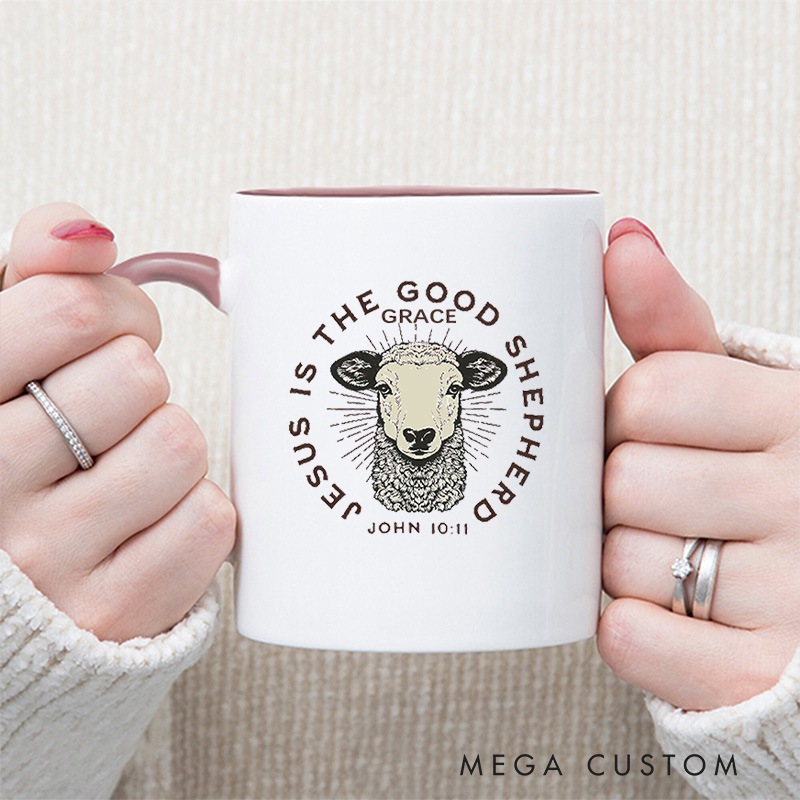 Personalized John 10:11 Bible Verse Inner Color Ceramic Mug with Name Birthday Religious Inspirational Gift for Christian