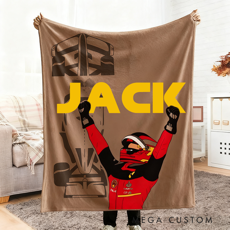 Personalized Racer Custom Name Blanket Gift for Racer and Racing Lovers