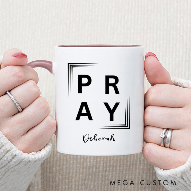 Personalized Christian Pray Ceramic Coffee Mug with Name Birthday Religious Baptism Gift for Family Friends Christians