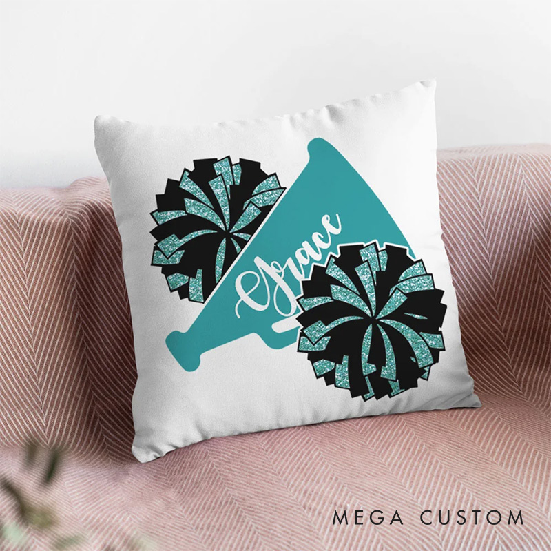 Personalized Megaphone and Pom Poms Cheerleader Throw Pillow with Custom Name