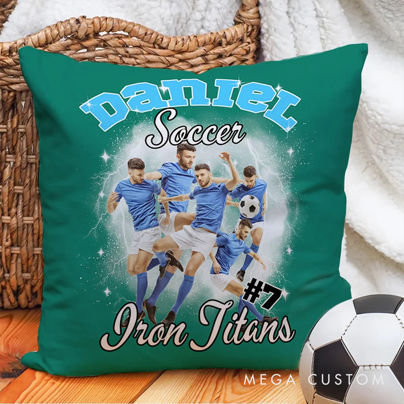 Personalized Photo Brilliant Lightning Sport Throw Pillow with Custom Name for Sports Lover