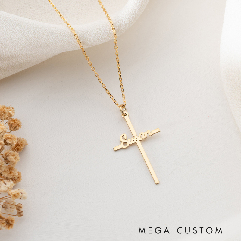 Personalized Cross Name Pendant Necklace for Women Religious Jewelry Christening Baptism Gift for Women Christian Gift for Her