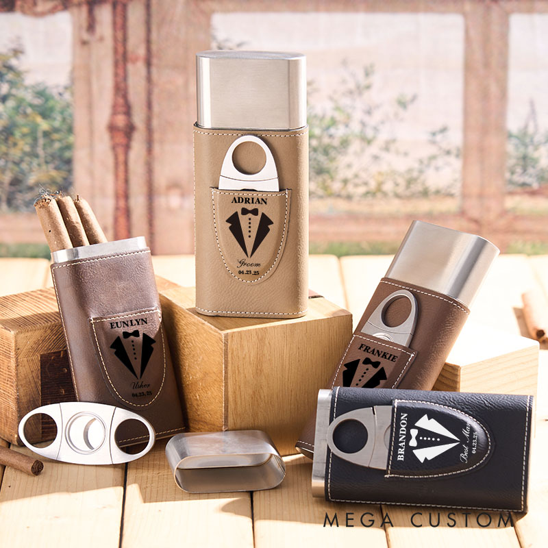 Personalized Groom Grooomsman Leather Cigar Case Groom Groomsman Gift