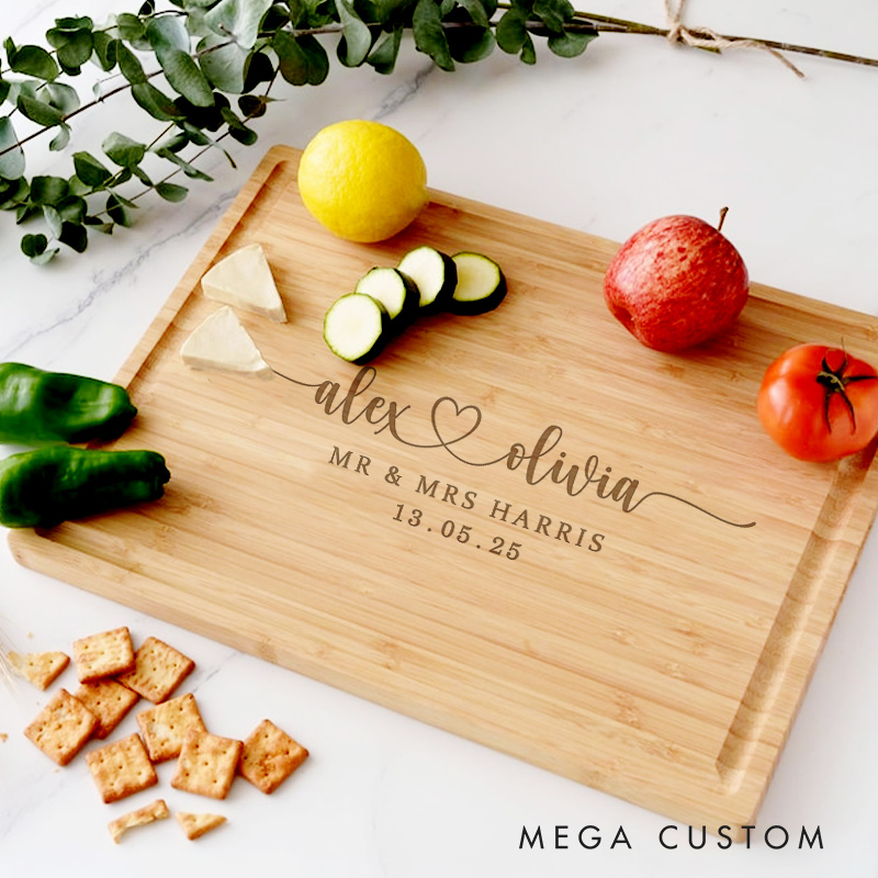 Personalized Wedding Couple Name Engraved Bamboo Cutting Board