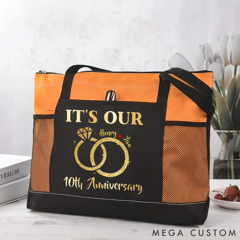 Personalized Couple 10th Anniversary Handbag Couple Husband and Wife Tote bags 10 Years Golden Anniversary Gift Bags for Her Him