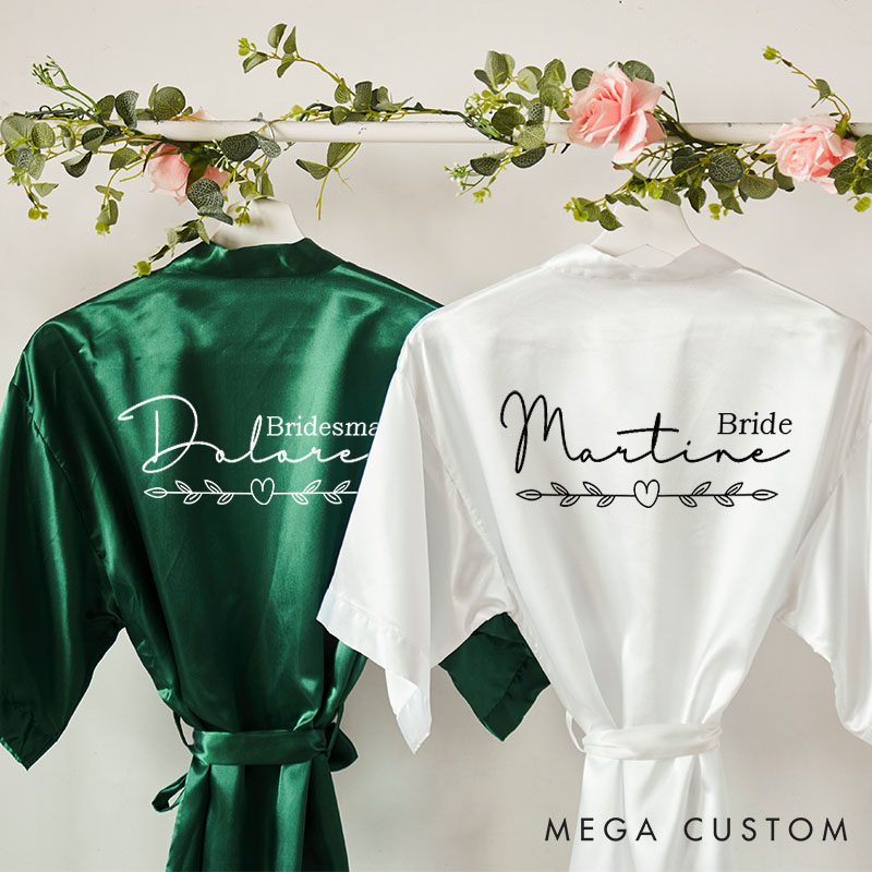 Personalized Heart Olive Branch Bride Robes for Bridesmaid Bachelorette Party Robes