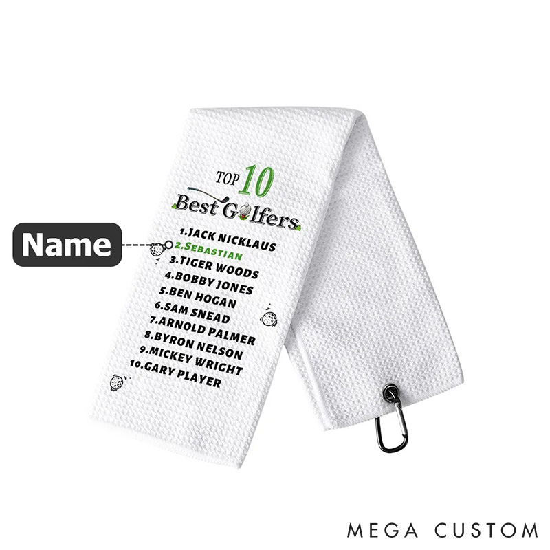 Personalized Top 10 Best Golfers Design Hand Towel with Custom Name Gift for Golf Lovers