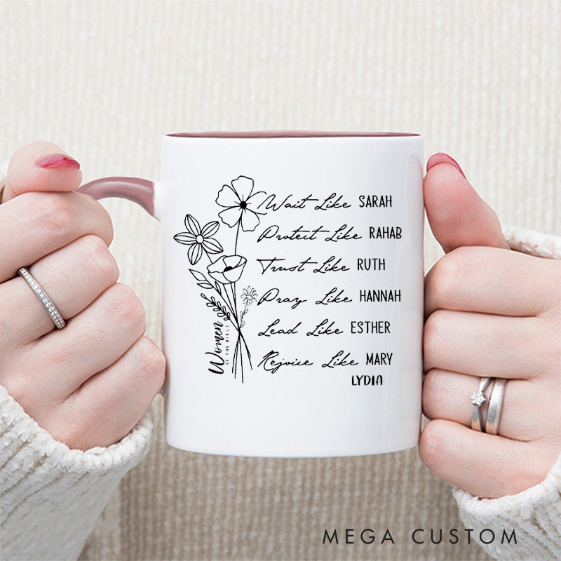 Personalized Women of the Bible Ceramic Inner Color Mug Bible Verse Mug with Name Gift of Faith Spiritual Birthday Gift for Women