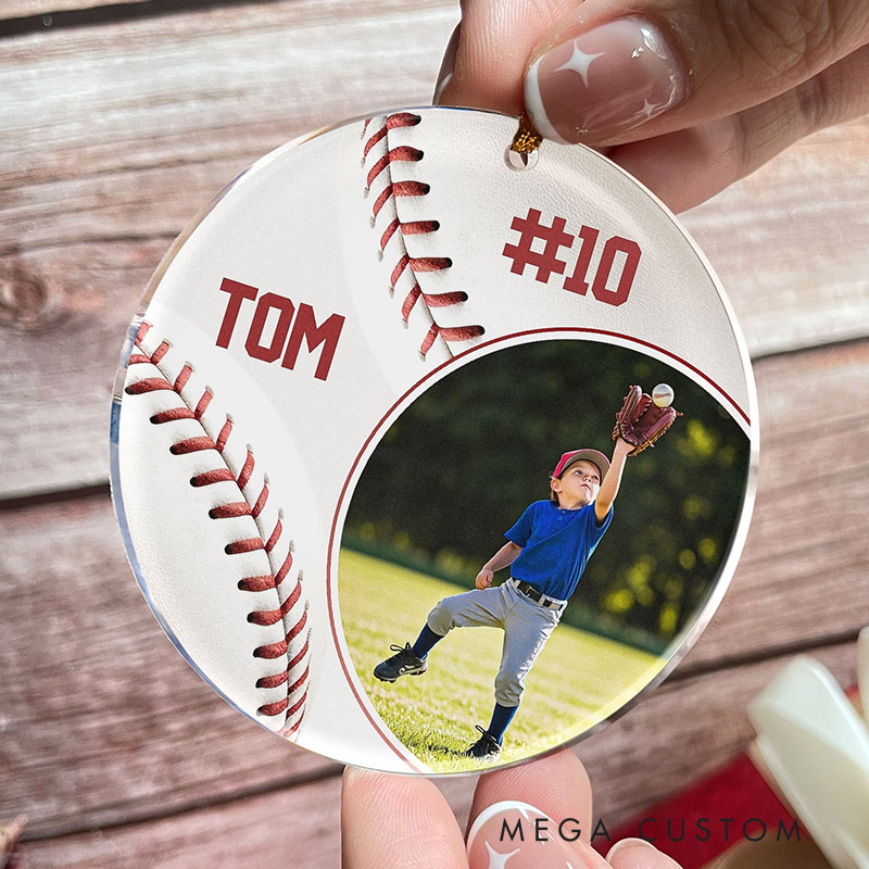 Personalized Baseball Christmas Ornament with Custom Name and Number  
