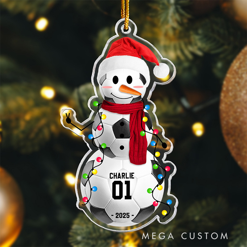 Personalized Sports Themed Snowman Ornament with Customizable Name and Number  