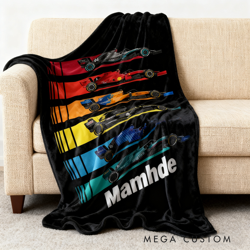 Personalized Racing Cars Blanket Custom Name Blanket Gift for Racer and Racing Lovers
