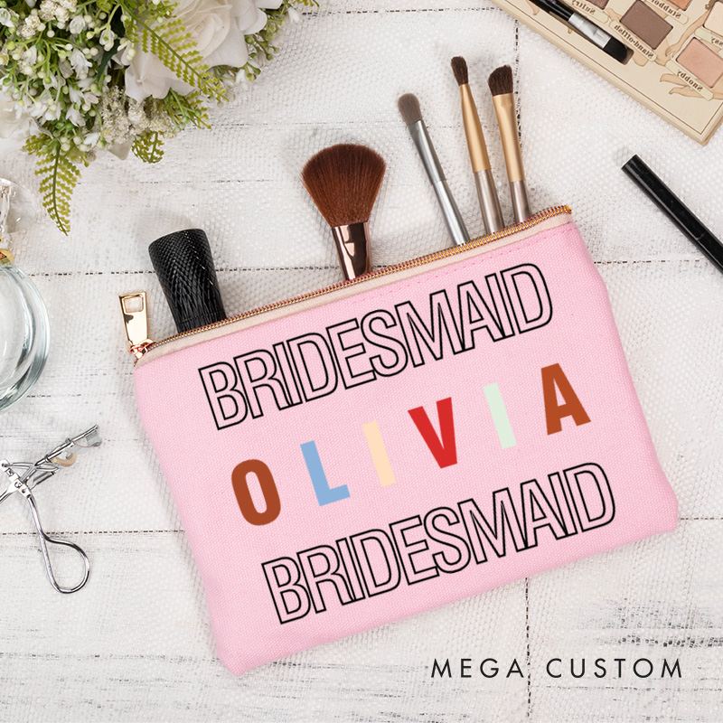 Personalized Bridesmaid Colorful Name Maekup Bag Bride Cosmetic bag Sorority Gift Bachelorette Party Gift
