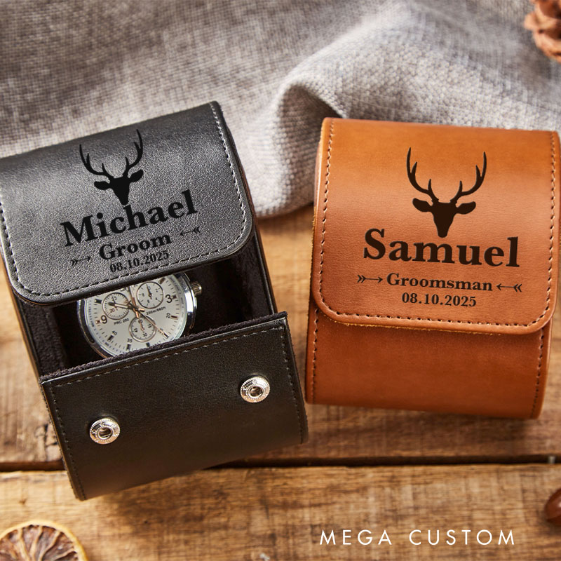 Personalized Groom Groomsman Leather Watch Box