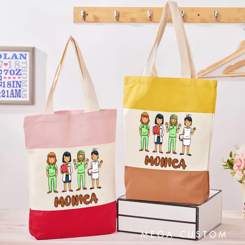 Personalized Nurse Tri Color Canvas Tote Bag Custom Healthcare Heroes Team Design Tote Bag Nurse Application Week Gift