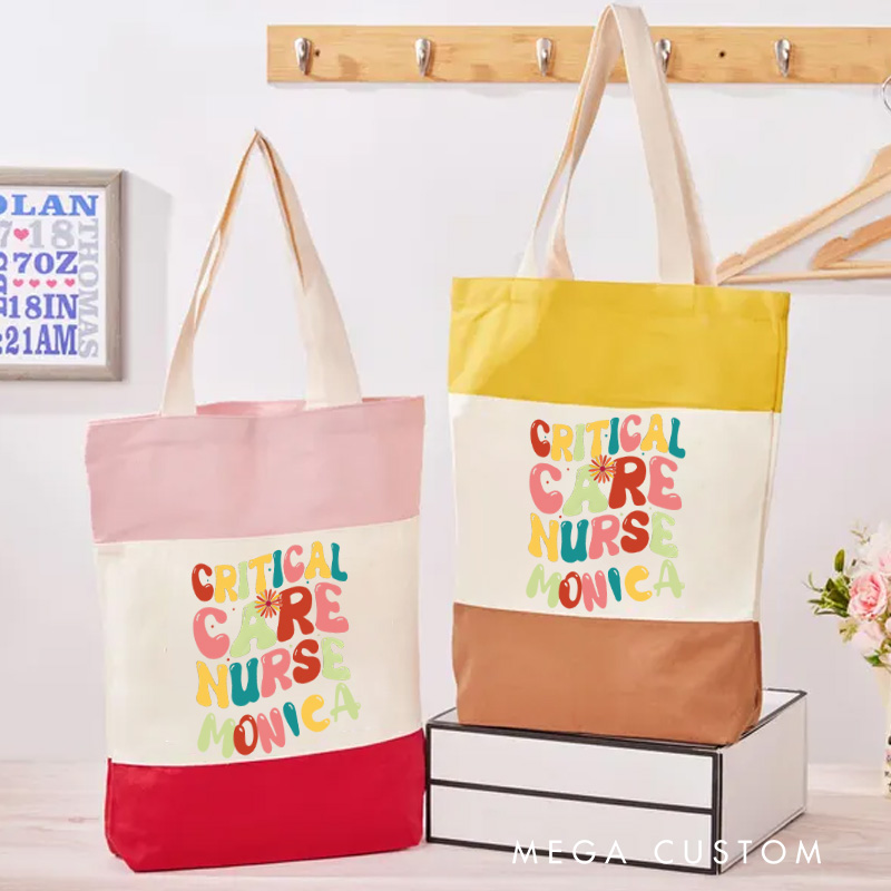 Personalized Nurse Tri Color Canvas Tote Bag Custom Critical Care Nurse Design Tote Bag Nurse Application Week Gift