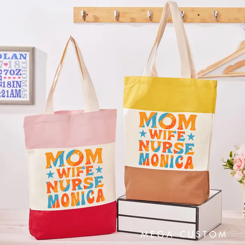 Personalized Nurse Tri Color Canvas Tote Bag Custom Mom Wife Nurse Design Tote Bag Nurse Application Week Gift