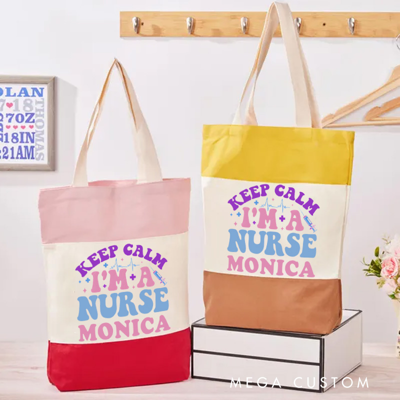 Personalized Nurse Tri Color Canvas Tote Bag Custom Keep Calm I'm a Nurse  Design Tote Bag Nurse Application Week Gift