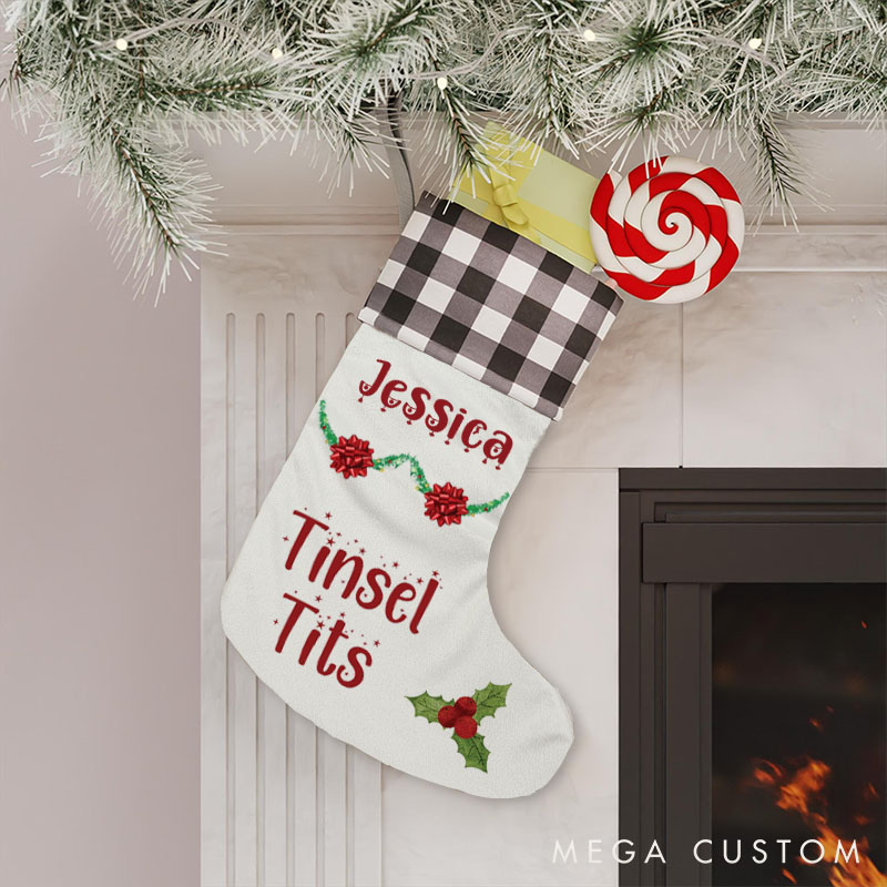 Personalized Couple Jingle Balls Tinsel Tits Christmas Stocking Funny Matching Christmas Stocking