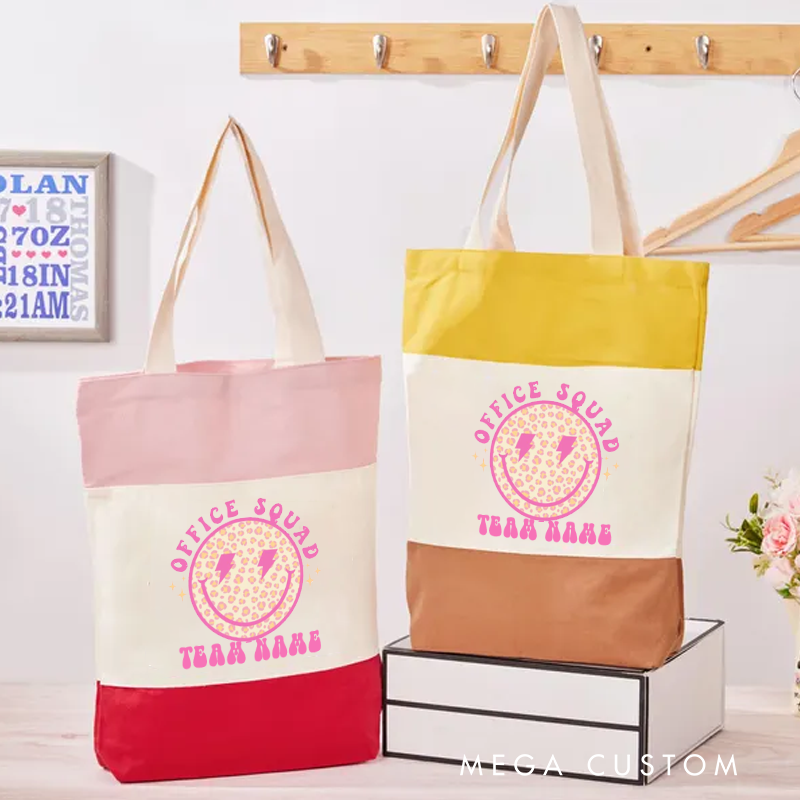 Personalized Office Squad Color Canvas Tote Bag Donut Themed Appreciation Gift for Office Coworker or Employee