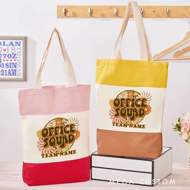 Personalized Office Squad Color Canvas Tote Bag Floral Design Appreciation Gift for Office Coworker or Employee